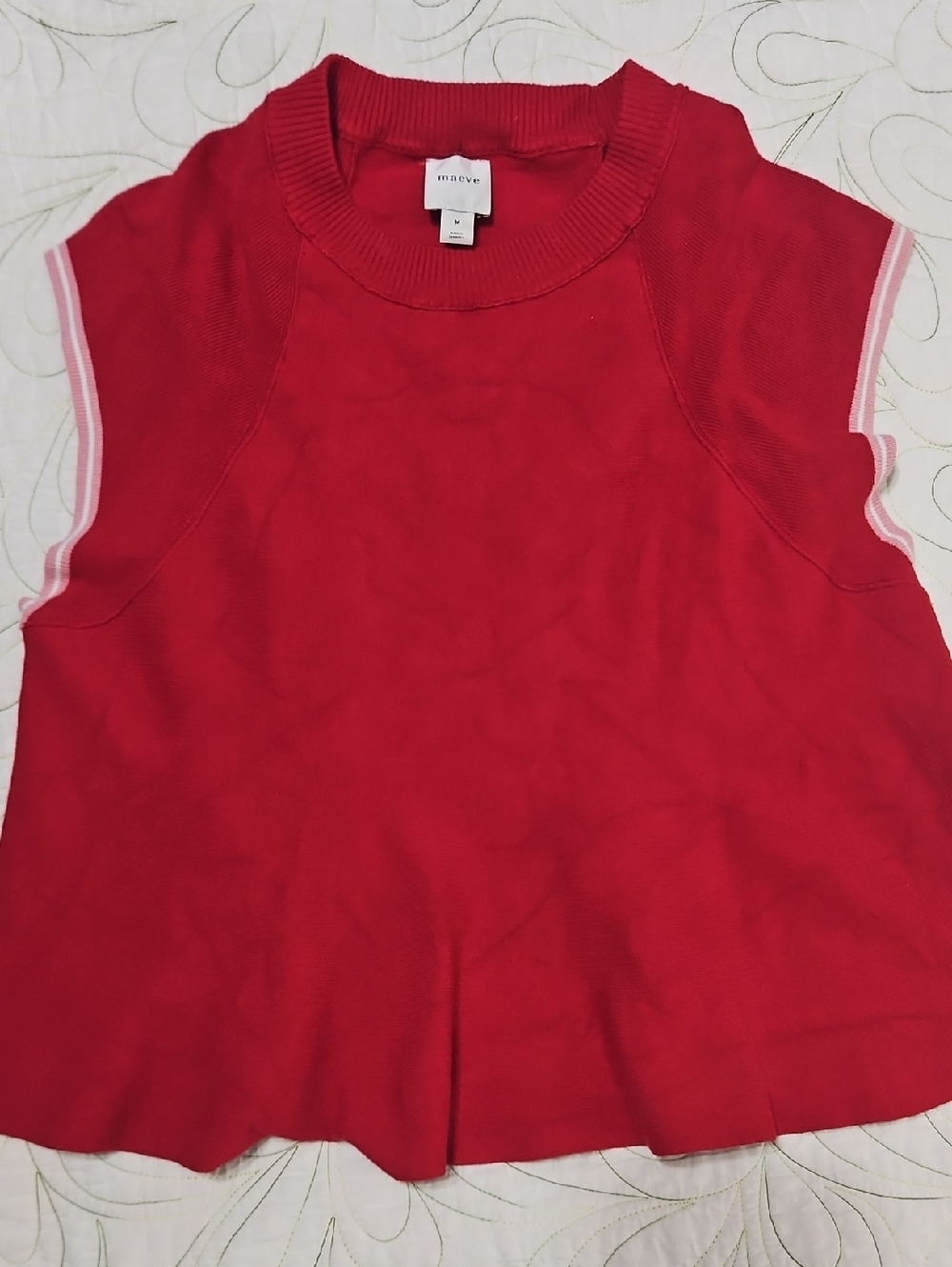 Maeve Bright Red Sleeveless Knit‎ Shell with Contrast Trim